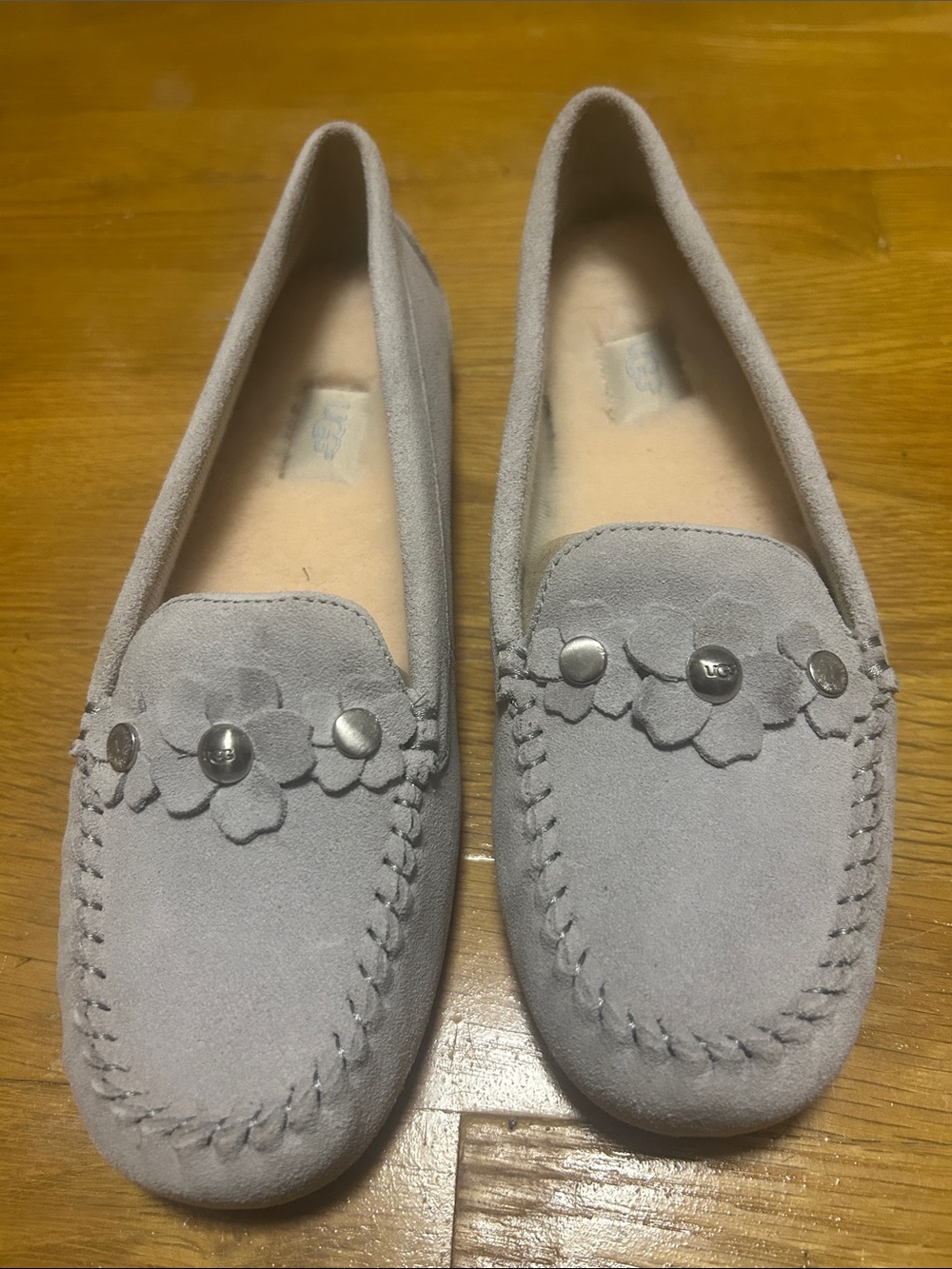 UGG Women's Suede Floral-Accent Loafers in Light Gray